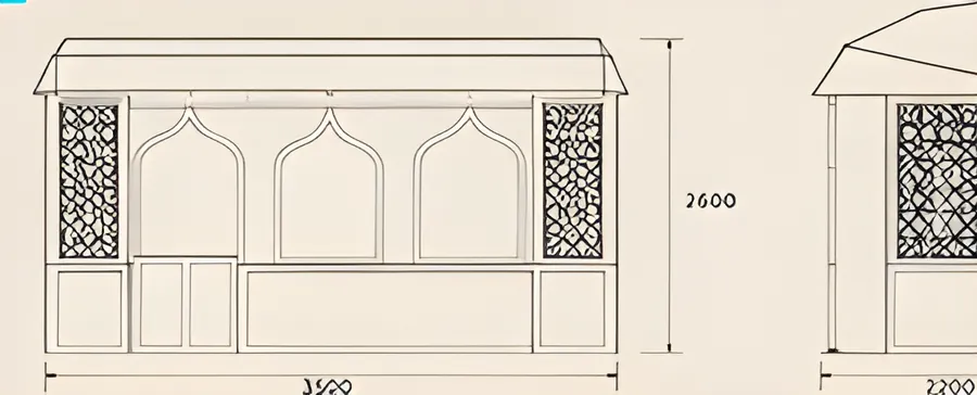Technische tekening van de foodstand met maatvoering