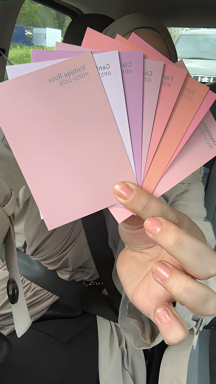 Roze kleurstalen in de hand