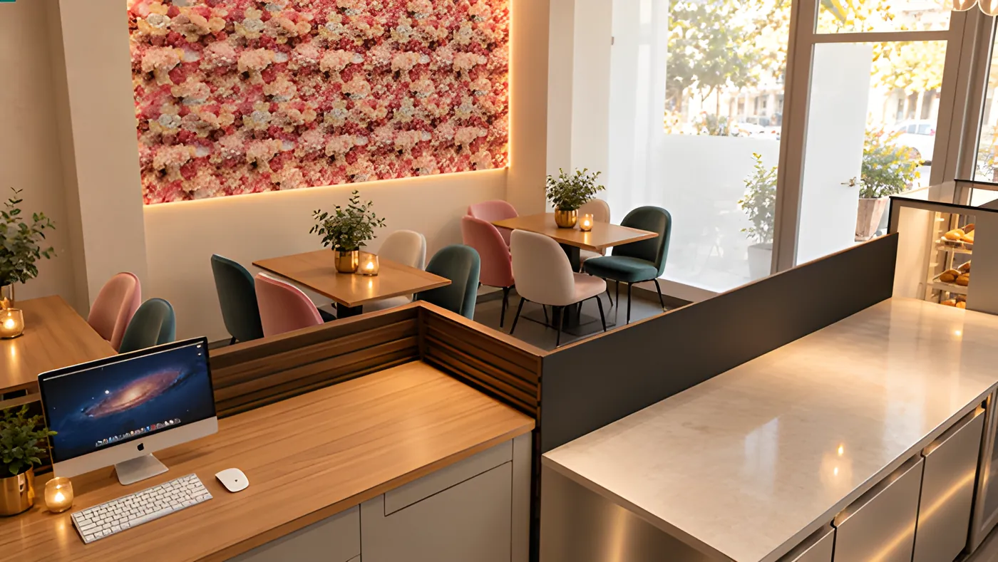 Zitruimte met bloemenwand