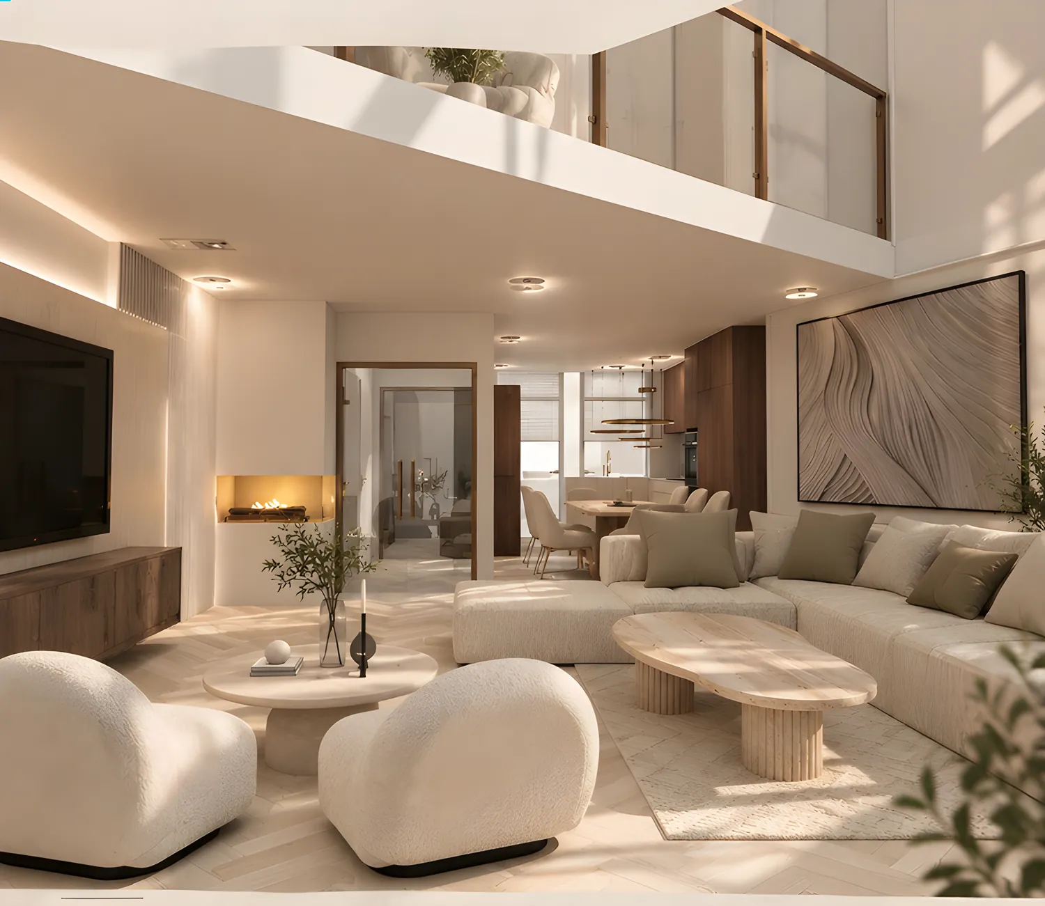 Woonkamer Santiago Residence, 3D-visualisatie